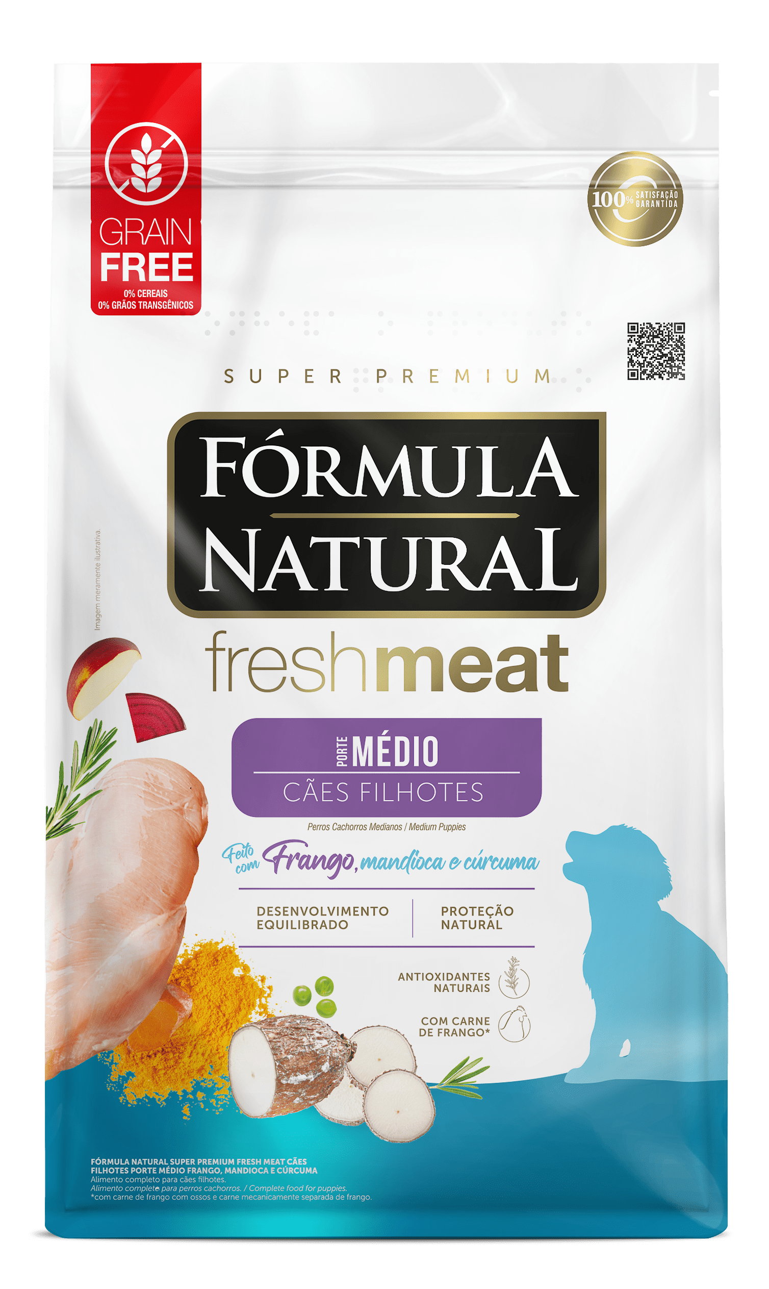 Fórmula Natural Fresh Meat para Cães Filhotes Porte Médio Sabor Frango, Mandioca e Cúrcuma 2,5kg