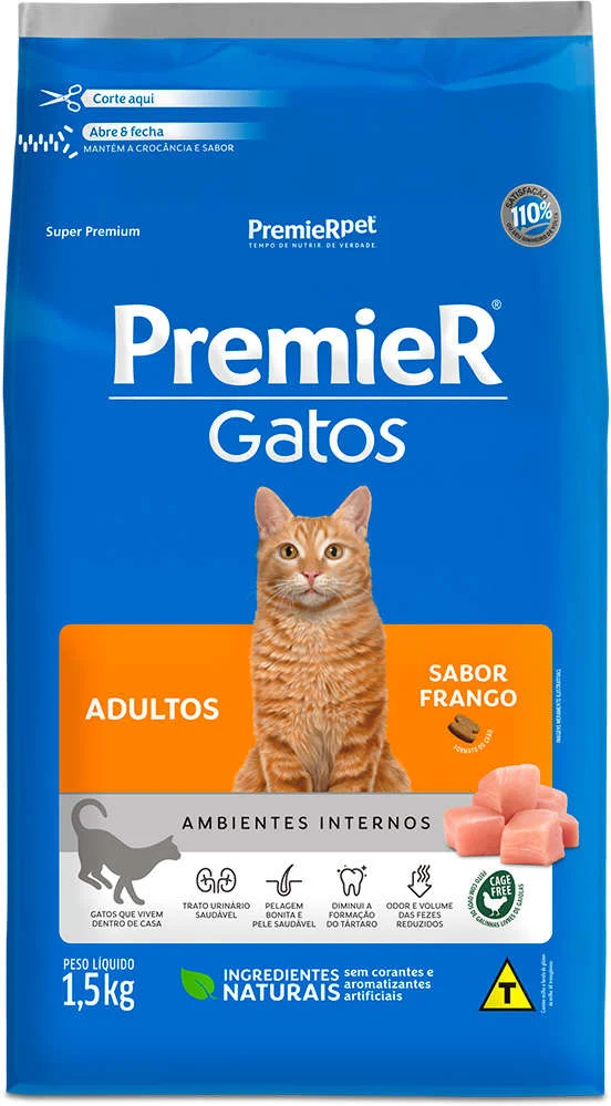 PremieR Ambientes Internos para Gatos Adultos Sabor Frango 1,5kg