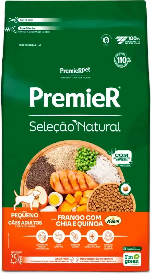 PremieR Seleção Natural para Cães Adultos Porte Pequeno Sabor Frango Korin, Chia e Quinoa 2,5kg