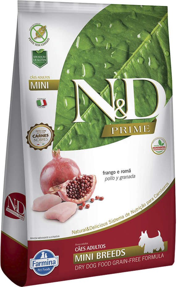 N&D Prime para Cães Adultos Porte Pequeno Sabor Frango e Romã Adult Mini 10,1kg