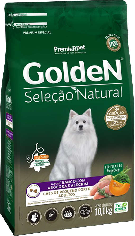 GoldeN Seleção Natural para Cães Adultos Porte Pequeno Sabor Frango, Abóbora e Alecrim 10,1kg