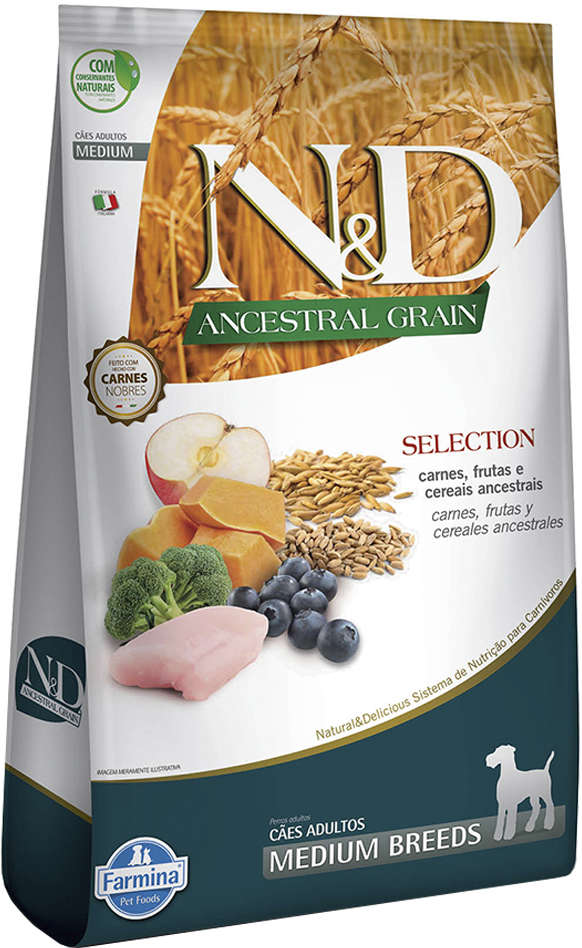 N&D Ancestral Grain Selection para Cães Adultos Sabor Carne e Frutas Adult Medium 15kg