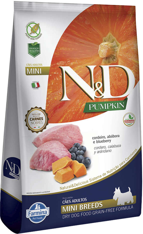 N&D Pumpkin para Cães Adultos Porte Pequeno Sabor Cordeiro, abóbora e blueberry Adult Mini 10,1kg