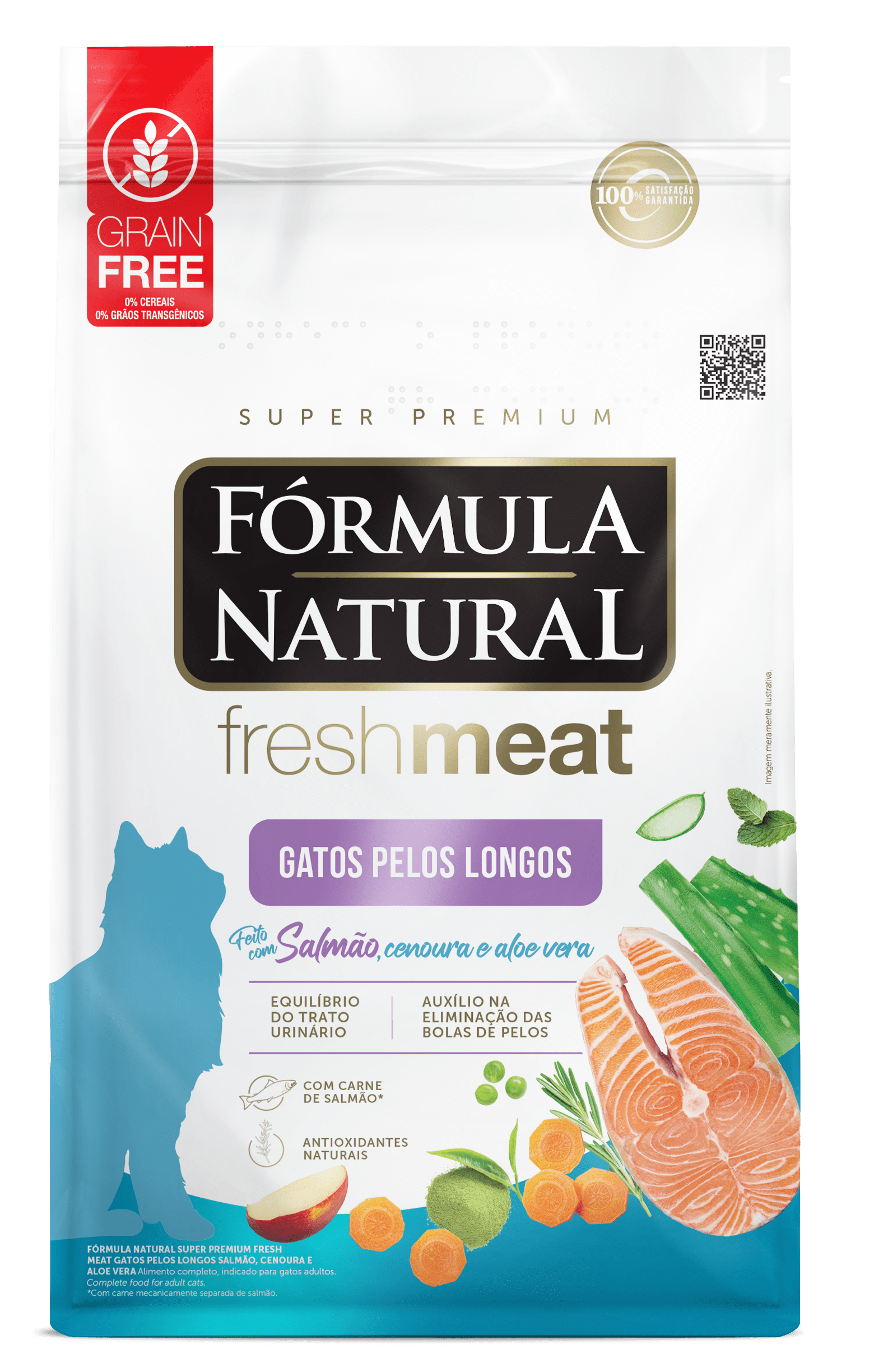 Fórmula Natural Fresh Meat Gatos Pelos Longos Sabor Salmão, Cenoura e Aloe e Vera 1kg