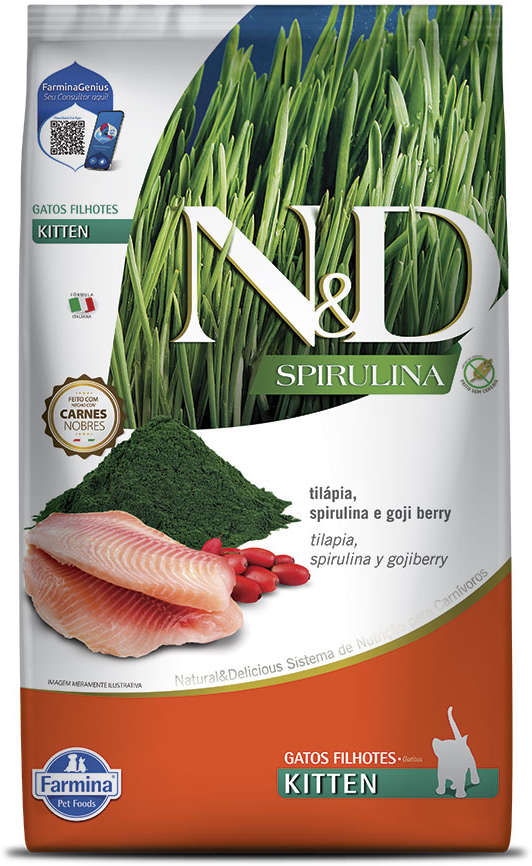 Ração Farmina N&D Spirulina para Gatos Filhotes Sabor Tilápia, Spirulina e Goji Berry Kitten